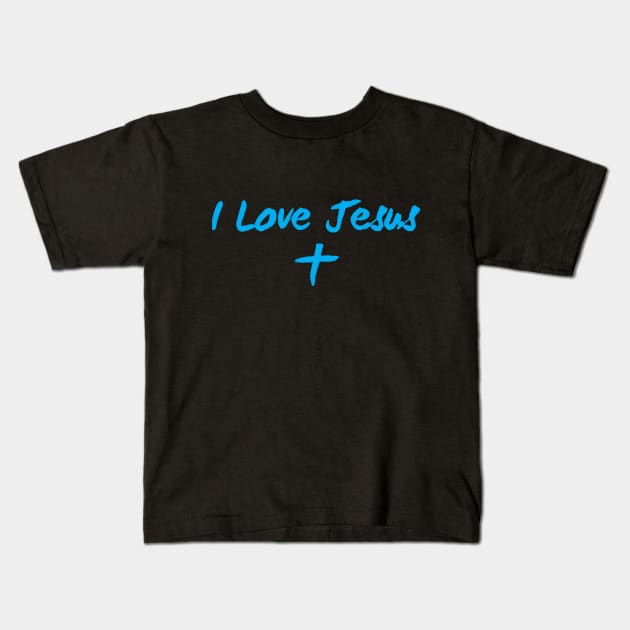 I Love Jesus (blue) Kids T-Shirt by VinceField